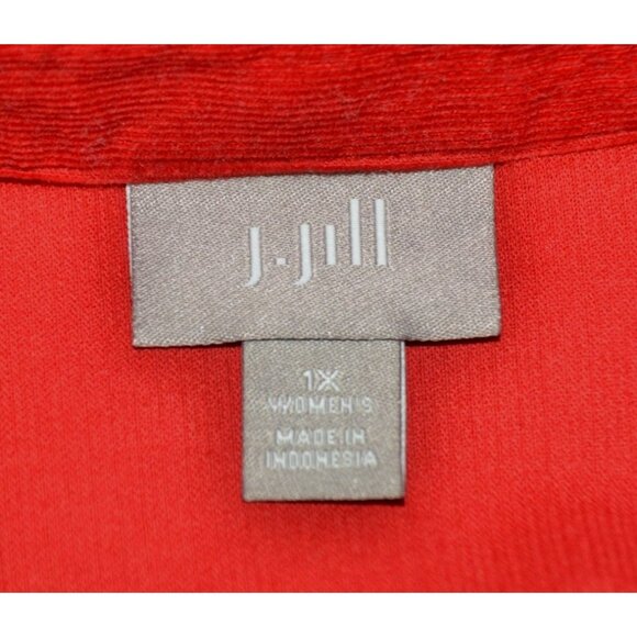 J. Jill Red Corduroy Button Front Tunic Blouse Top Plus Size 1X Cotton Holiday - Picture 7 of 9